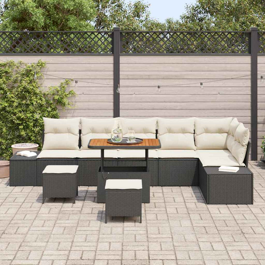 Tuinbankenset met kussen 9 pcs Zwart poly rattan