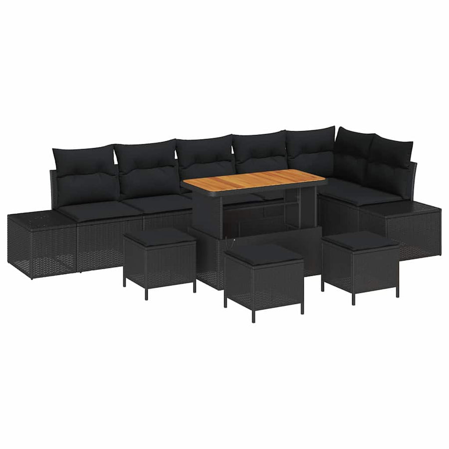 Tuinbankenset met kussen 10 pcs Zwart poly rattan