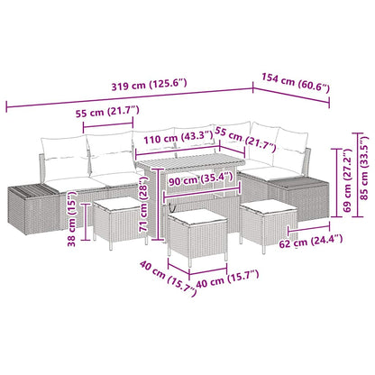 Tuinbankenset met kussen 10 pcs Zwart poly rattan