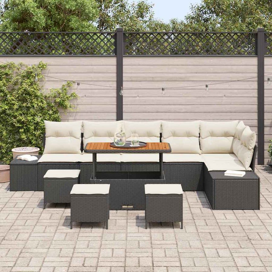 Tuinbankenset met kussen 10 pcs Zwart poly rattan