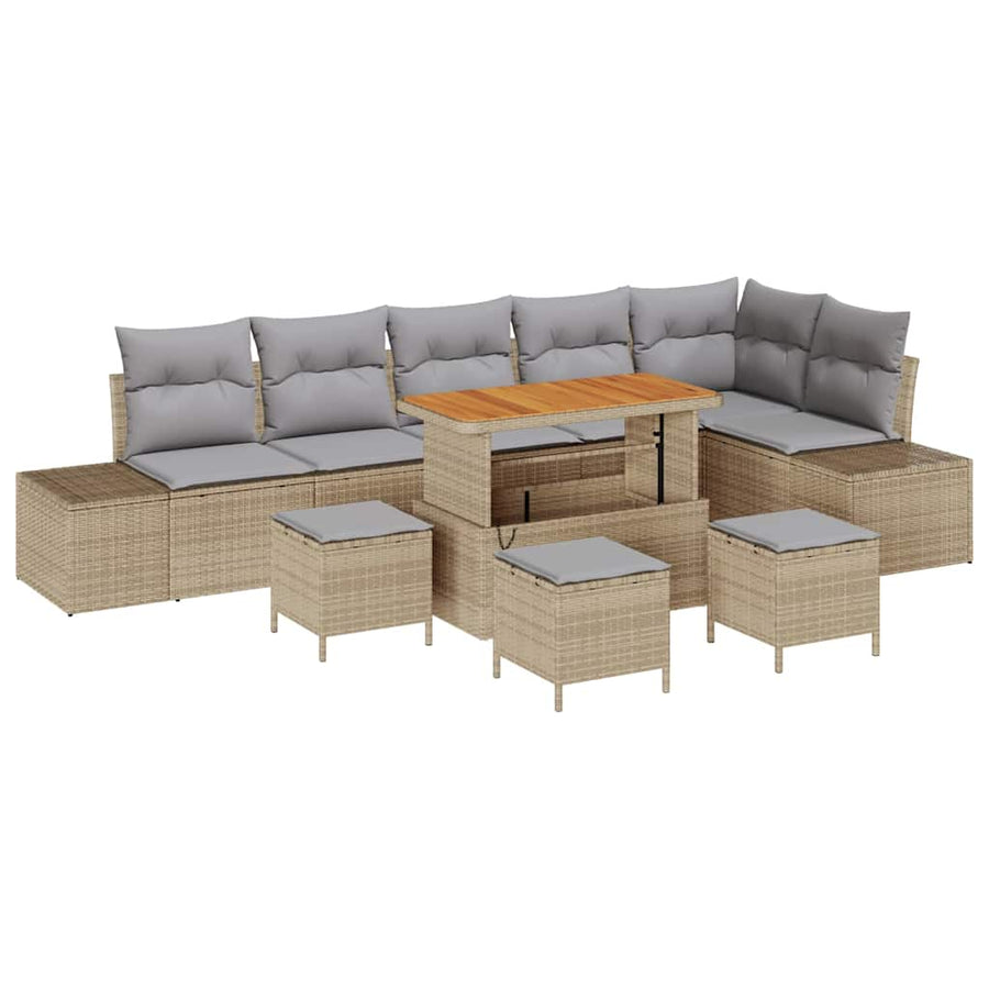 Tuinbankenset met kussen 10 pcs Beige poly rattan