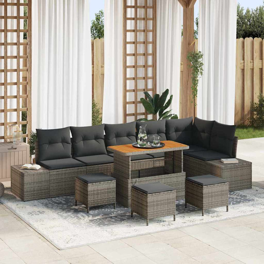 Tuinbankenset met kussen 10 pcs Grijs poly rattan