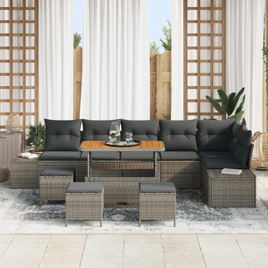 Tuinbankenset met kussen 10 pcs Grijs poly rattan