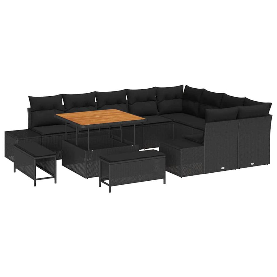 Tuinbankenset met kussen 12 pcs Zwart poly rattan