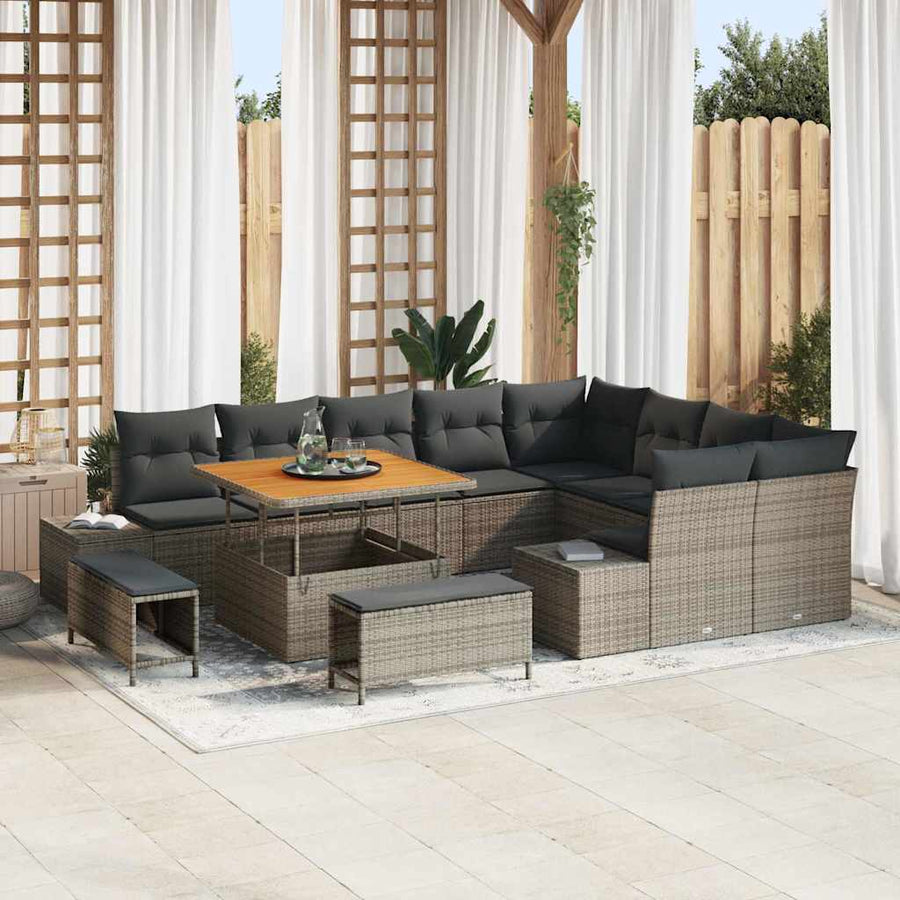 Tuinbankenset met kussen 12 pcs Grijs poly rattan