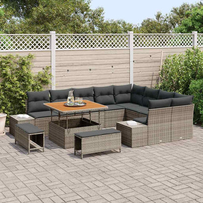Tuinbankenset met kussen 12 pcs Grijs poly rattan