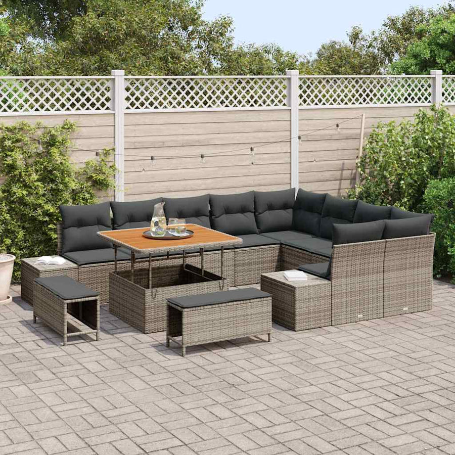 Tuinbankenset met kussen 12 pcs Grijs poly rattan