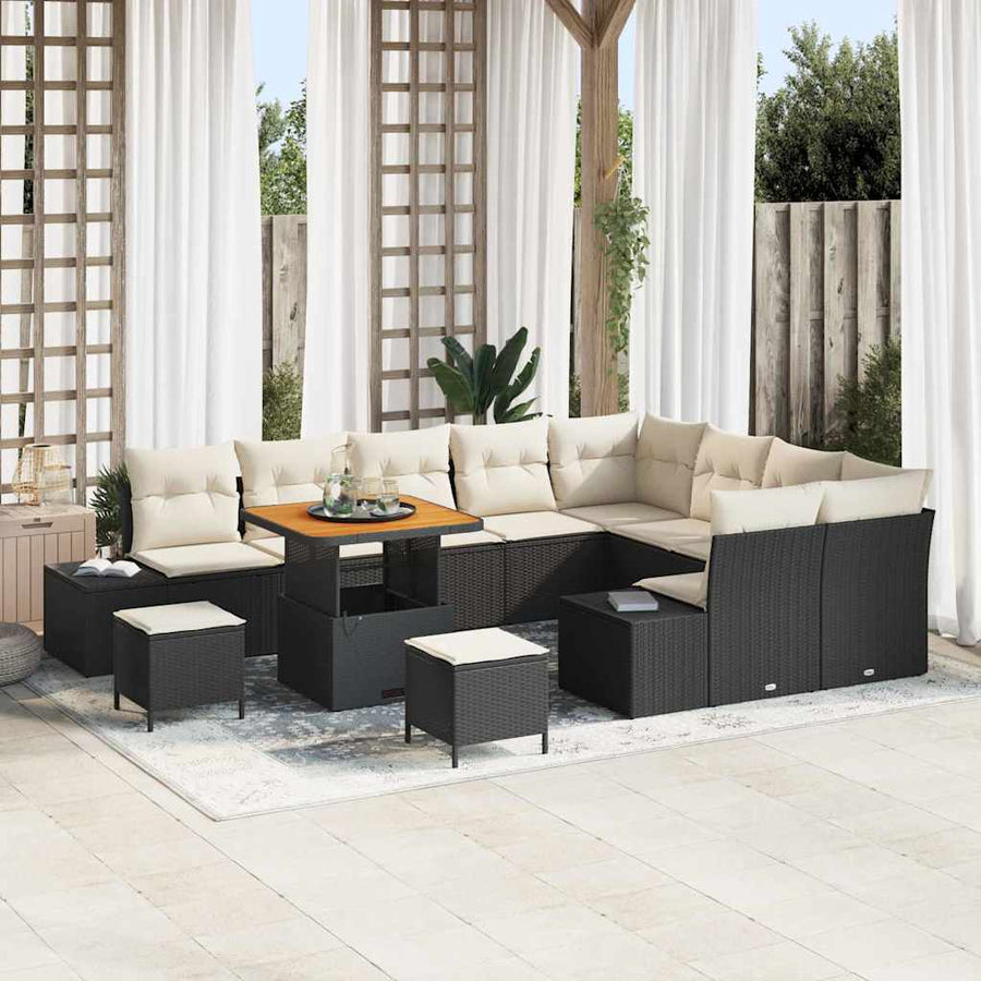 Tuinbankenset met kussen 12 pcs Zwart poly rattan