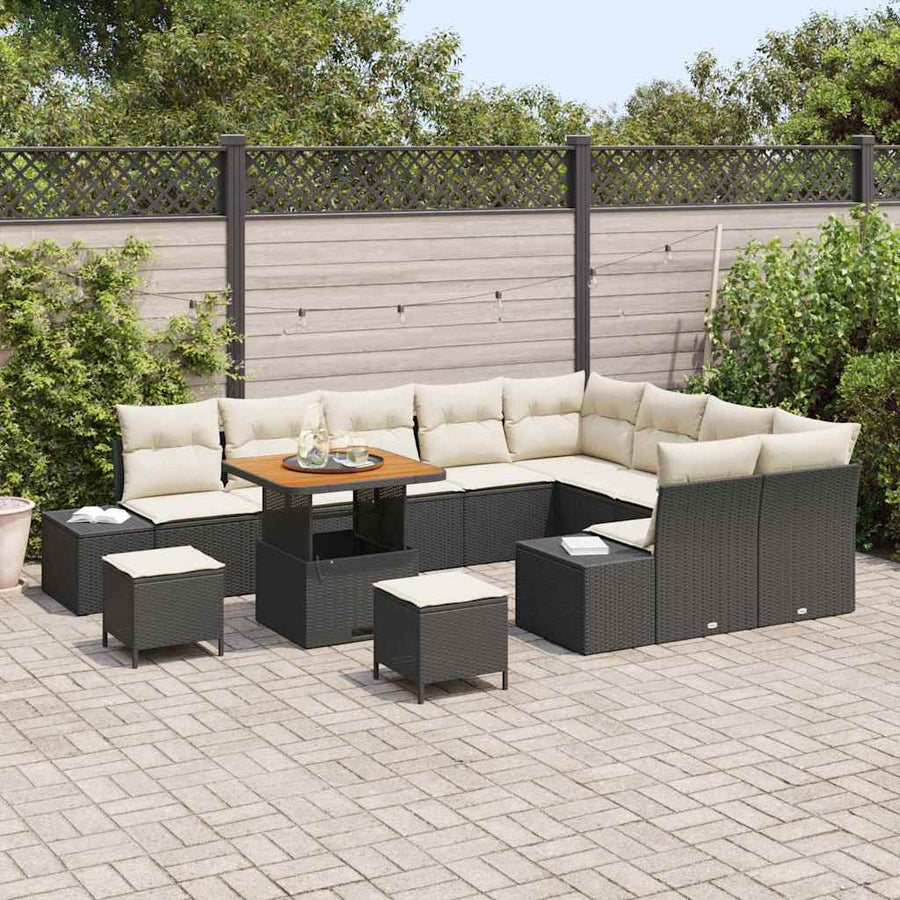 Tuinbankenset met kussen 12 pcs Zwart poly rattan