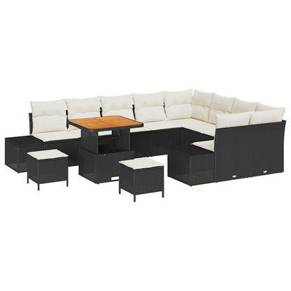Tuinbankenset met kussen 12 pcs Zwart poly rattan