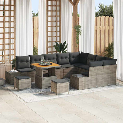 Tuinbankenset met kussen 12 pcs Grijs poly rattan