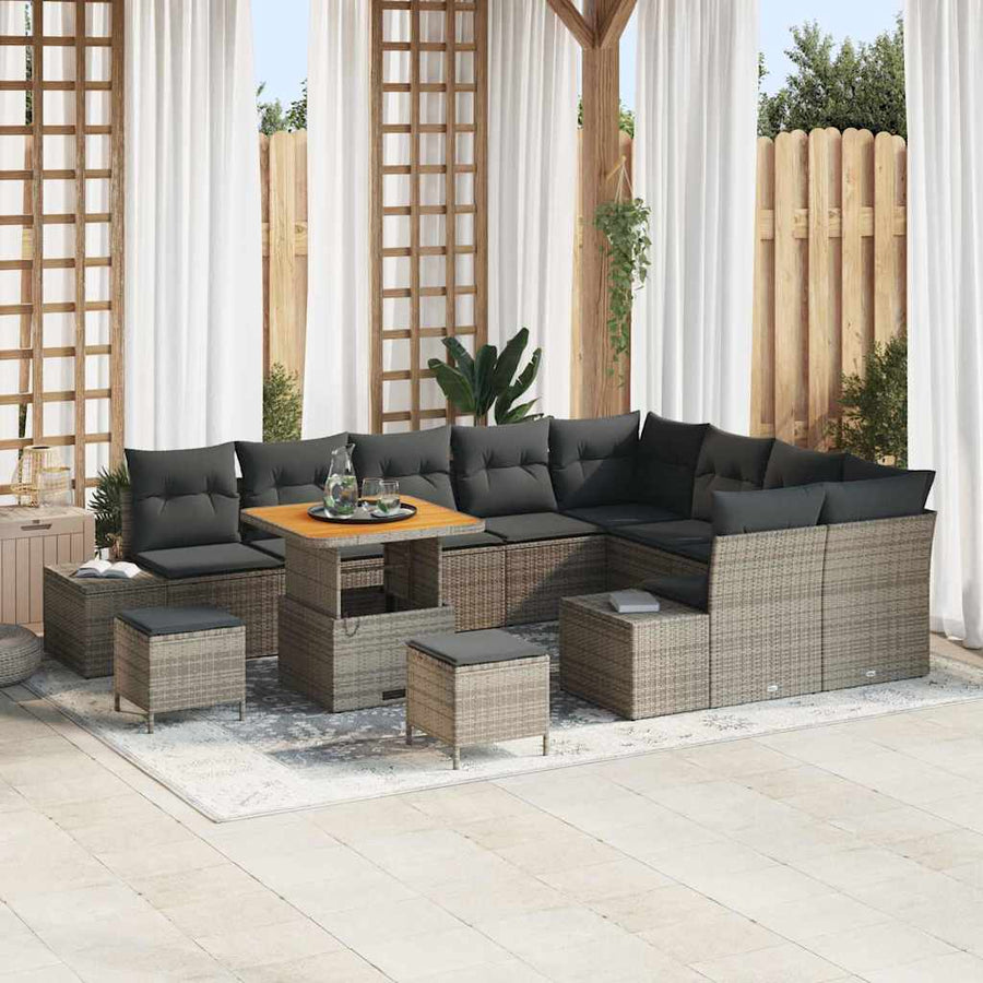 Tuinbankenset met kussen 12 pcs Grijs poly rattan