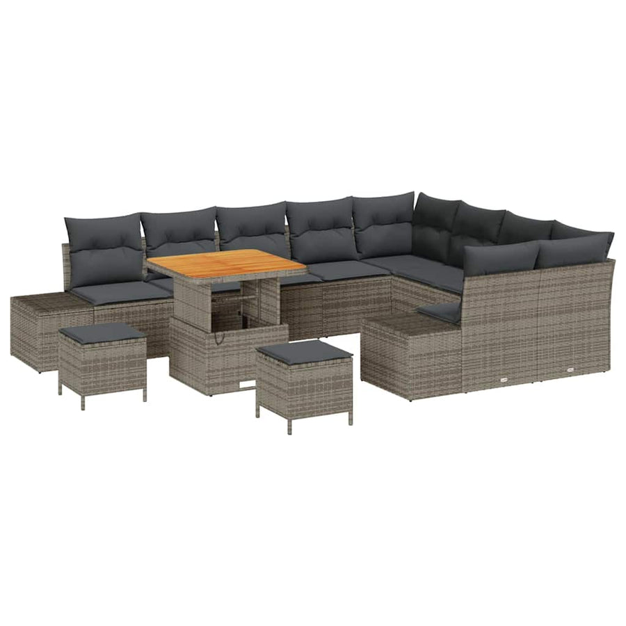 Tuinbankenset met kussen 12 pcs Grijs poly rattan