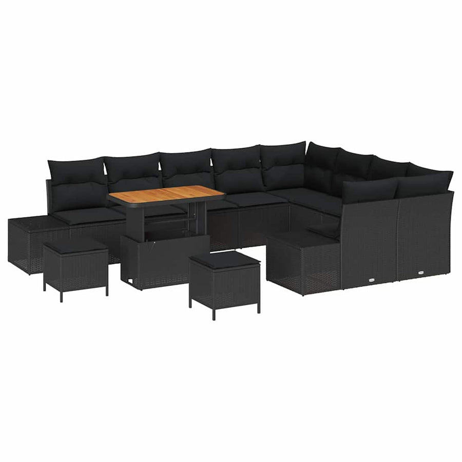 Tuinbankenset met kussen 12 pcs Zwart poly rattan