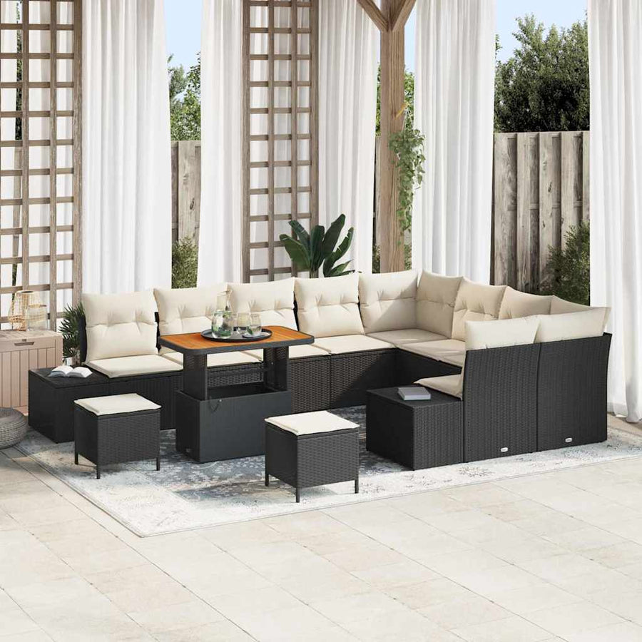 Tuinbankenset met kussen 12 pcs Zwart poly rattan
