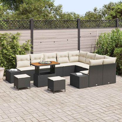 Tuinbankenset met kussen 12 pcs Zwart poly rattan