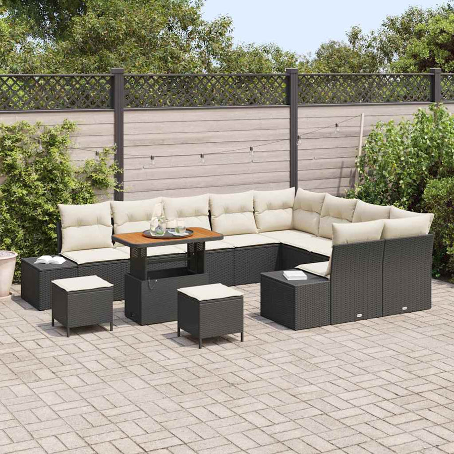 Tuinbankenset met kussen 12 pcs Zwart poly rattan
