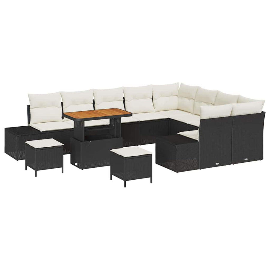 Tuinbankenset met kussen 12 pcs Zwart poly rattan