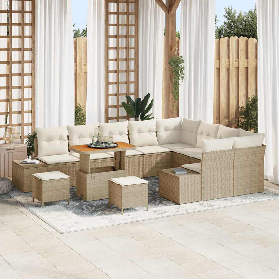 Tuinbankenset met kussen 12 pcs Beige poly rattan