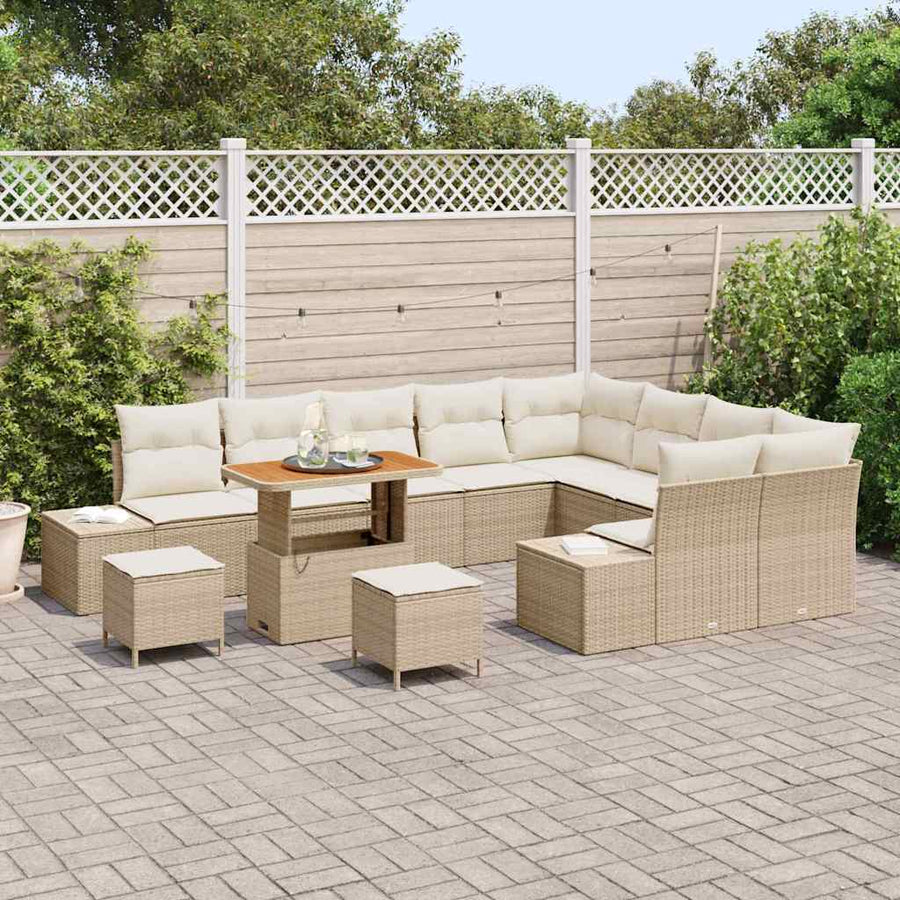 Tuinbankenset met kussen 12 pcs Beige poly rattan