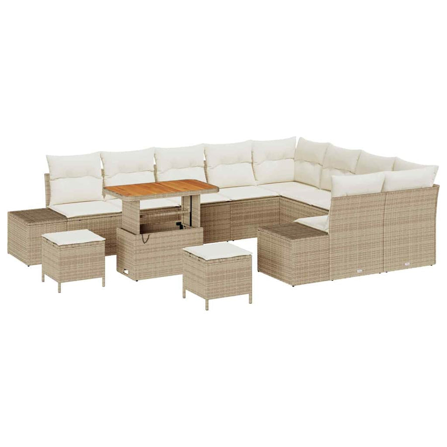 Tuinbankenset met kussen 12 pcs Beige poly rattan