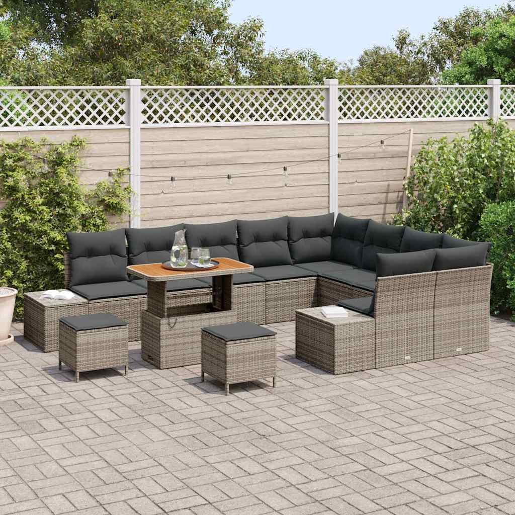 Tuinbankenset met kussen 12 pcs Grijs poly rattan
