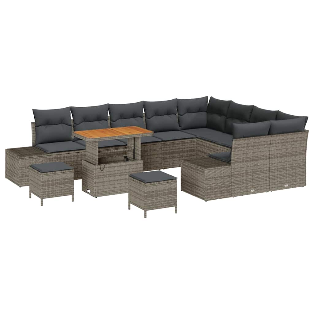 Tuinbankenset met kussen 12 pcs Grijs poly rattan