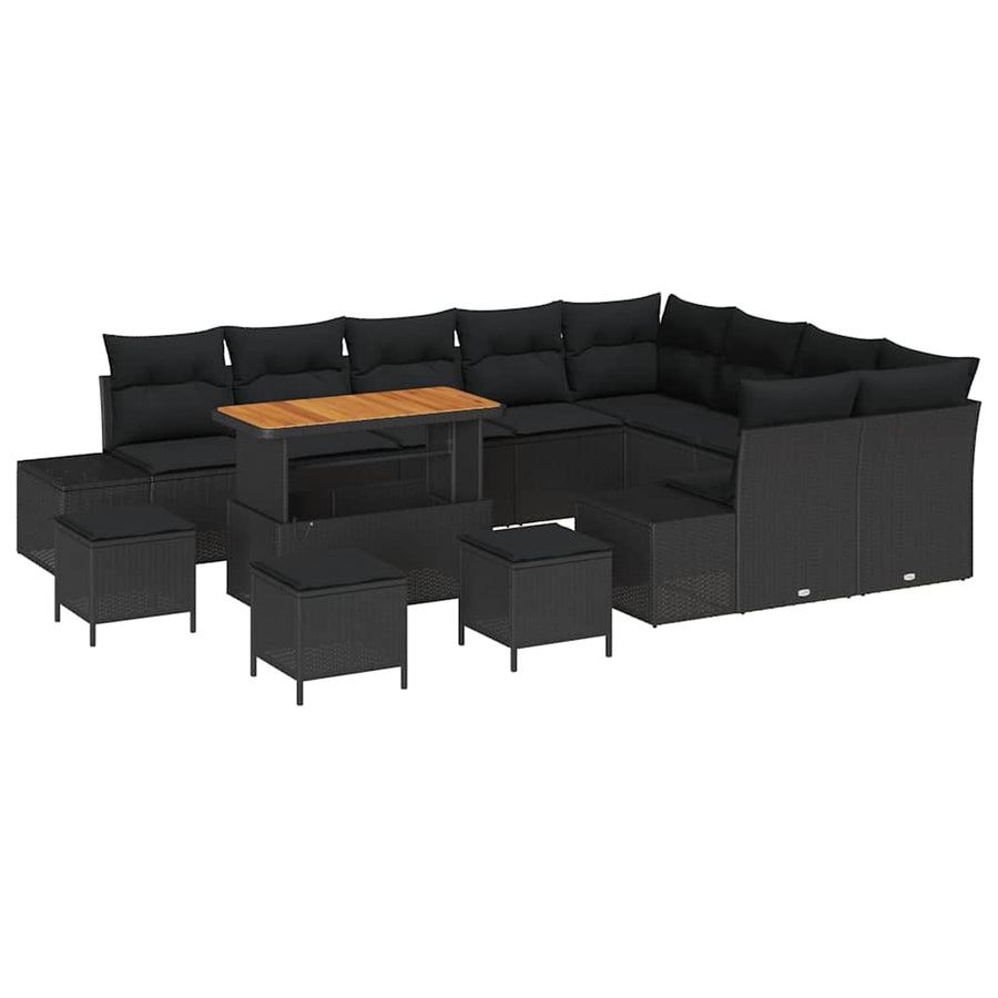 Tuinbankenset met kussen 13 pcs Zwart poly rattan