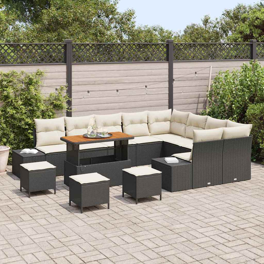 Tuinbankenset met kussen 13 pcs Zwart poly rattan