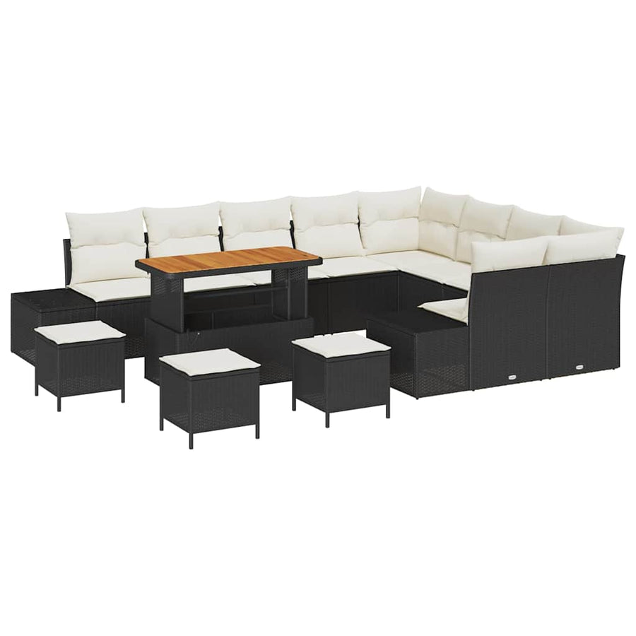 Tuinbankenset met kussen 13 pcs Zwart poly rattan