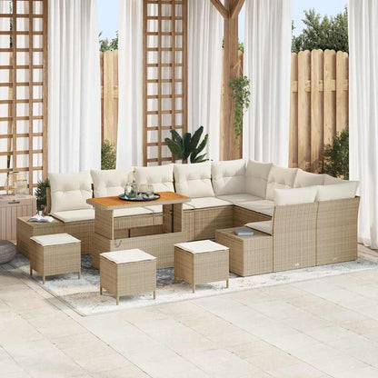 Tuinbankenset met kussen 13 pcs Beige poly rattan