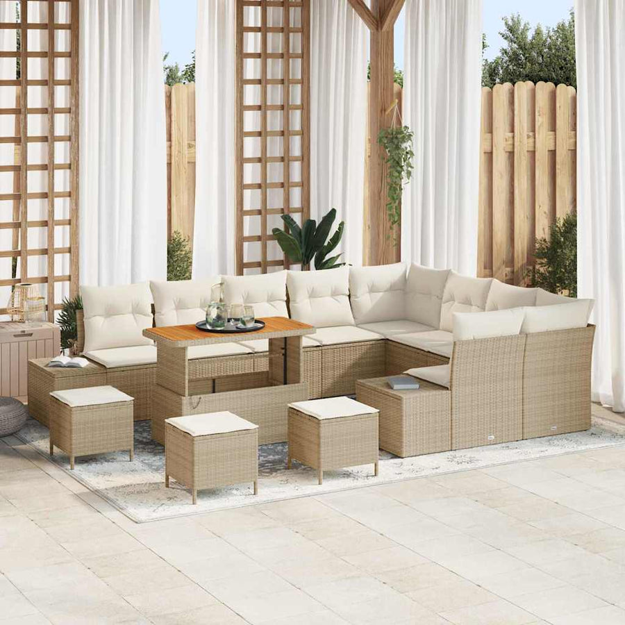 Tuinbankenset met kussen 13 pcs Beige poly rattan