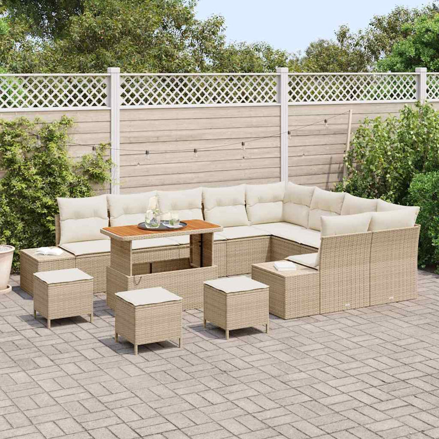 Tuinbankenset met kussen 13 pcs Beige poly rattan