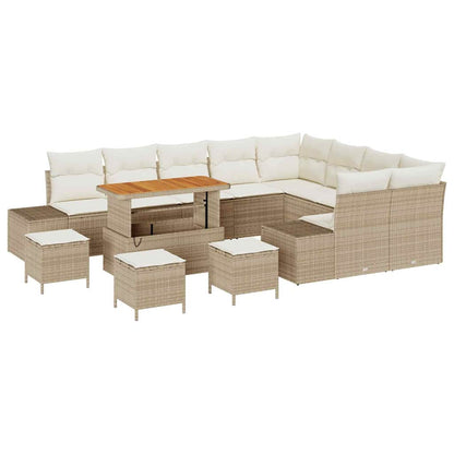 Tuinbankenset met kussen 13 pcs Beige poly rattan
