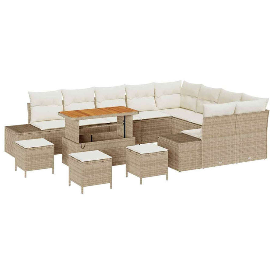 Tuinbankenset met kussen 13 pcs Beige poly rattan