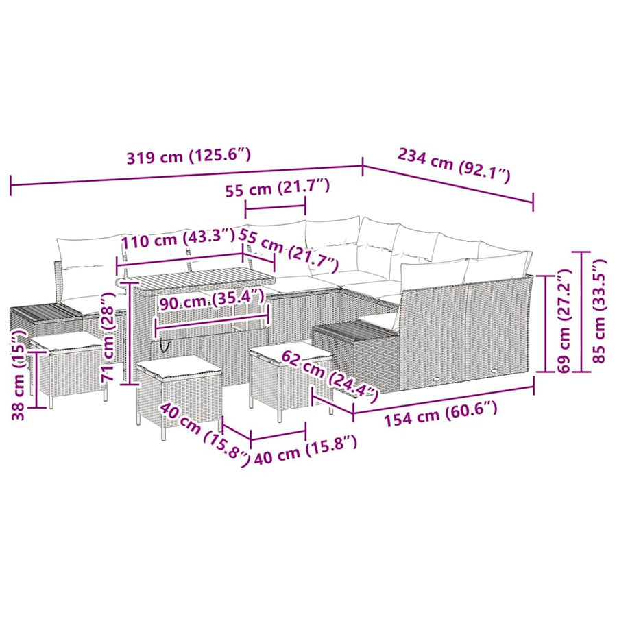 Tuinbankenset met kussen 13 pcs Beige poly rattan
