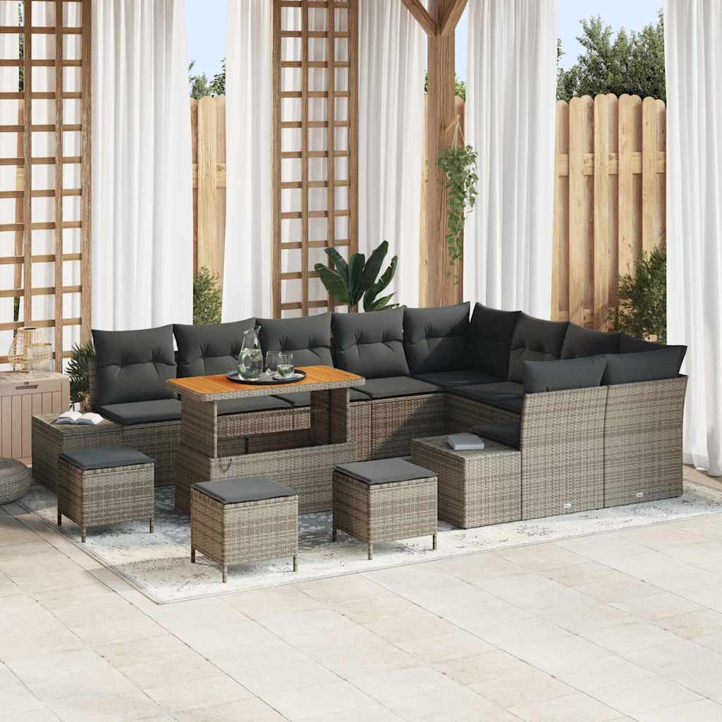 Tuinbankenset met kussen 13 pcs Grijs poly rattan
