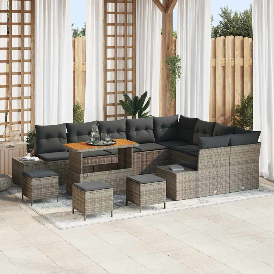 Tuinbankenset met kussen 13 pcs Grijs poly rattan