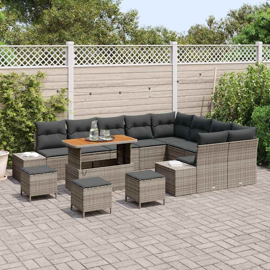 Tuinbankenset met kussen 13 pcs Grijs poly rattan