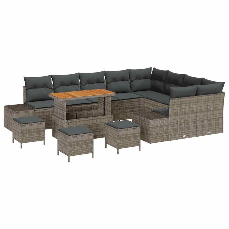 Tuinbankenset met kussen 13 pcs Grijs poly rattan