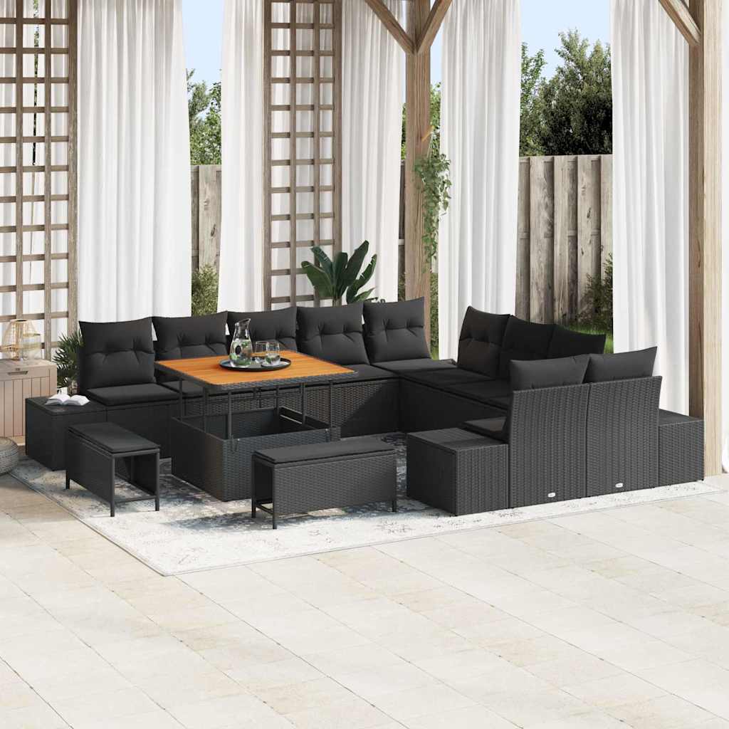 Tuinbankenset met kussen 13 pcs Zwart poly rattan