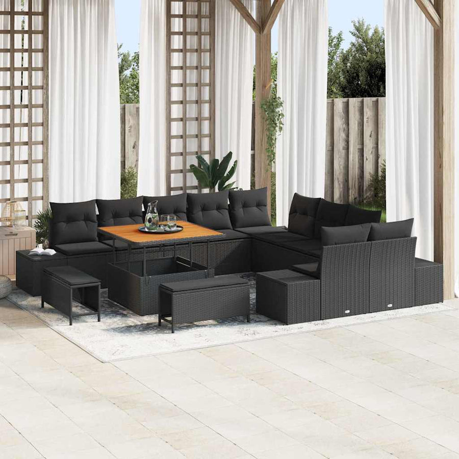 Tuinbankenset met kussen 13 pcs Zwart poly rattan