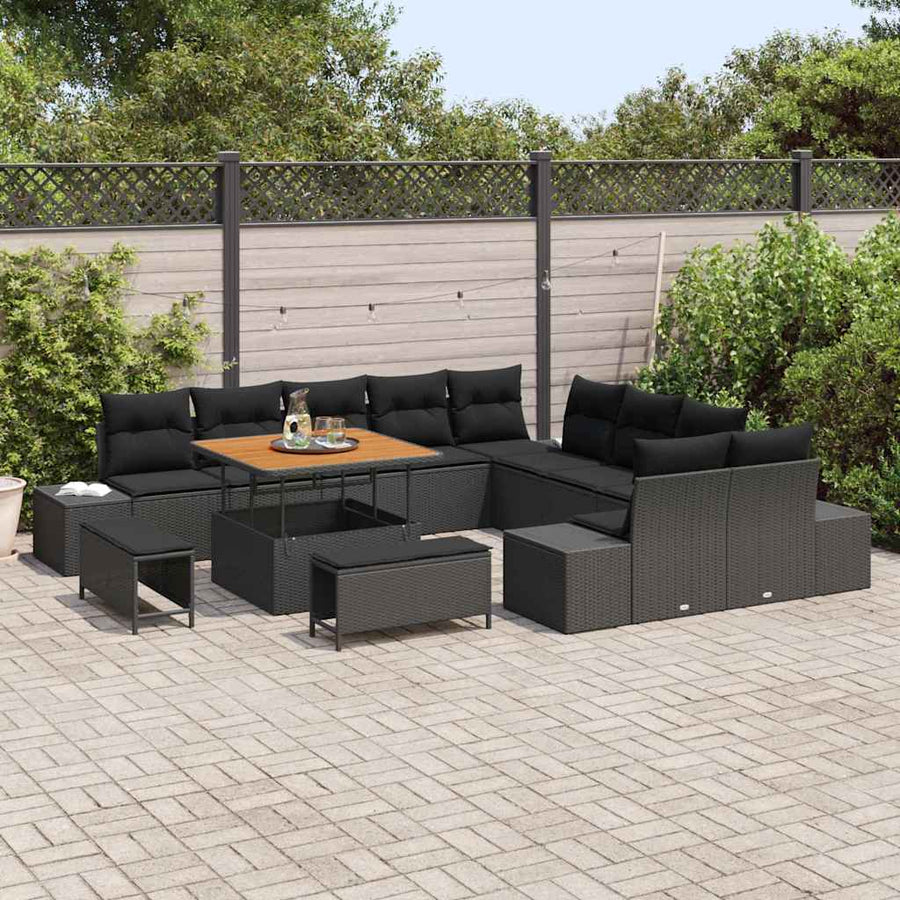 Tuinbankenset met kussen 13 pcs Zwart poly rattan