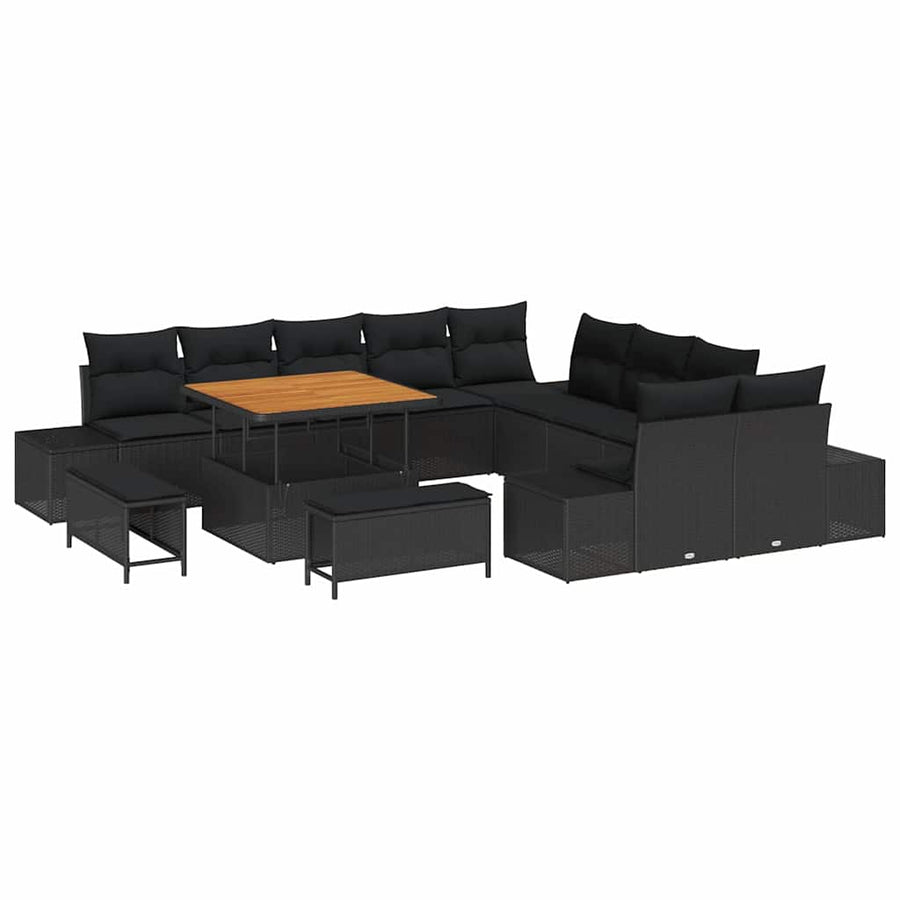 Tuinbankenset met kussen 13 pcs Zwart poly rattan