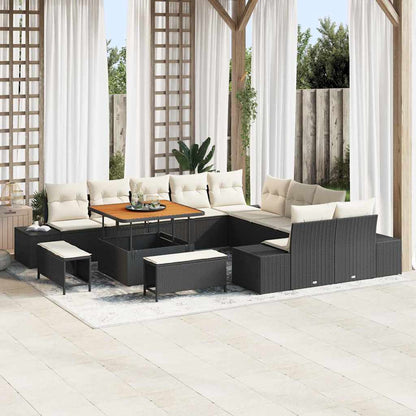 Tuinbankenset met kussen 13 pcs Zwart poly rattan