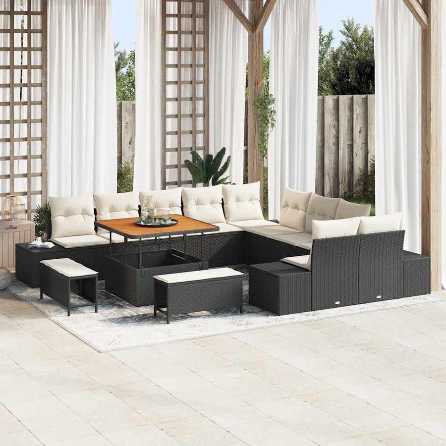 Tuinbankenset met kussen 13 pcs Zwart poly rattan