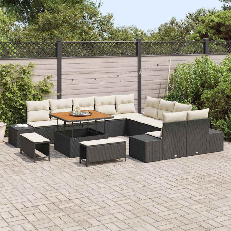 Tuinbankenset met kussen 13 pcs Zwart poly rattan