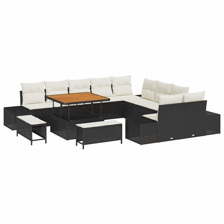 Tuinbankenset met kussen 13 pcs Zwart poly rattan