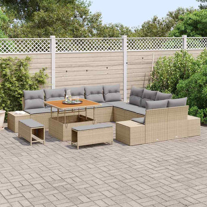 Tuinbankenset met kussen 13 pcs Beige poly rattan
