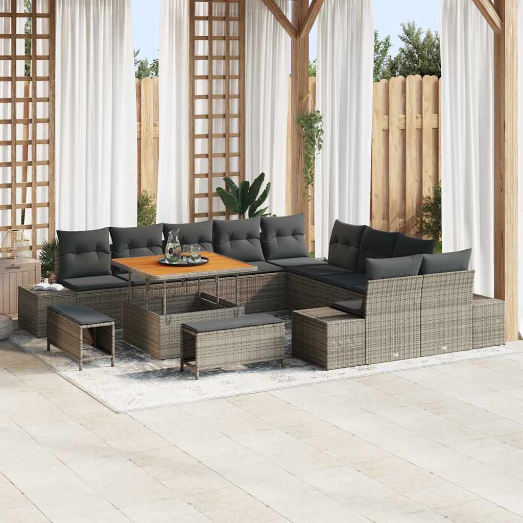 Tuinbankenset met kussen 13 pcs Grijs poly rattan